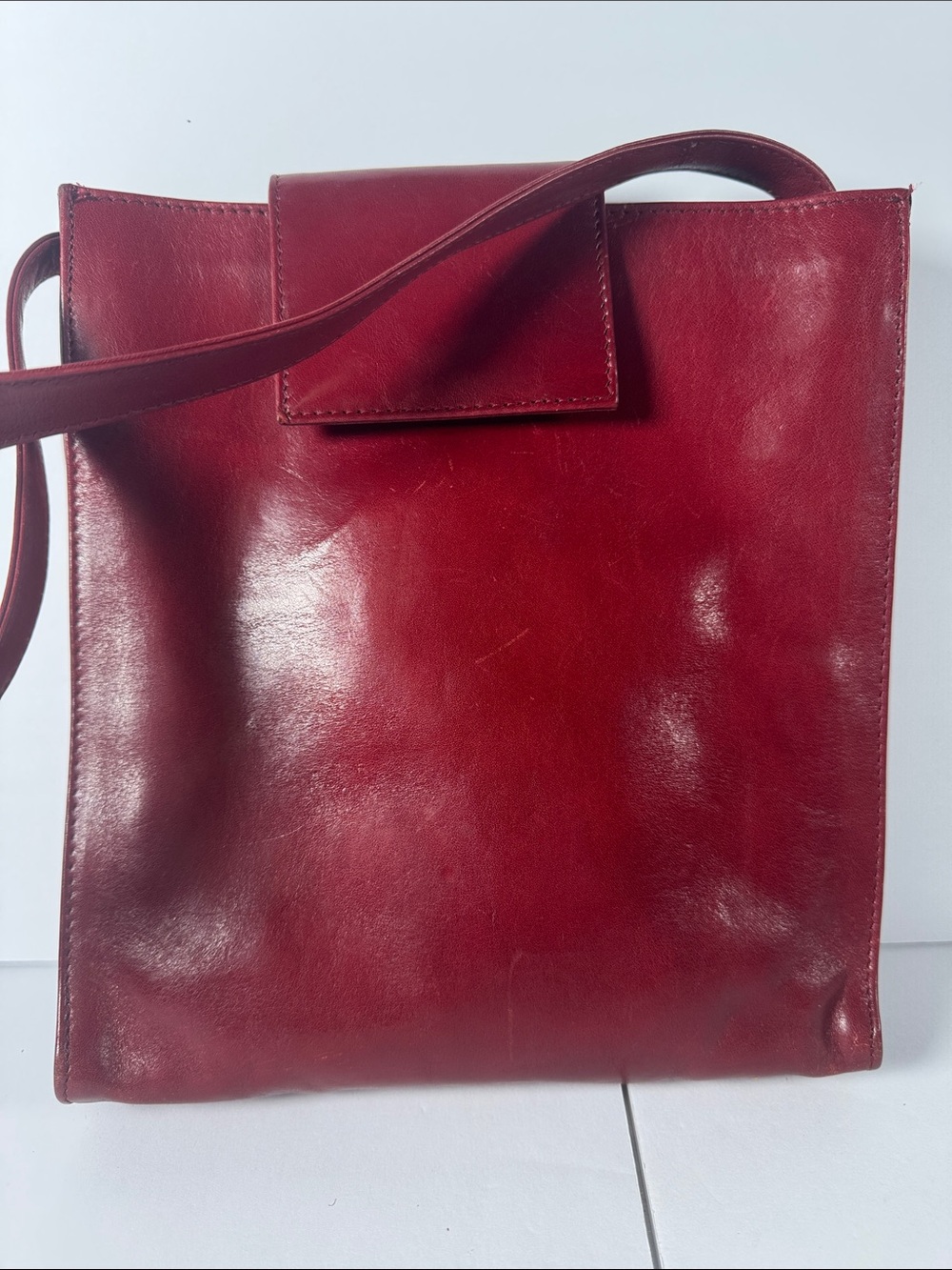 HOBO Red Leather Square Crossbody Bag